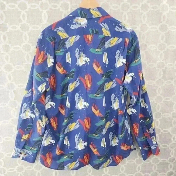 Paul Fredrick Blue Graphic Printed Long Sleeve Button Down Casual Slim shirt Men - Picture 2 of 10